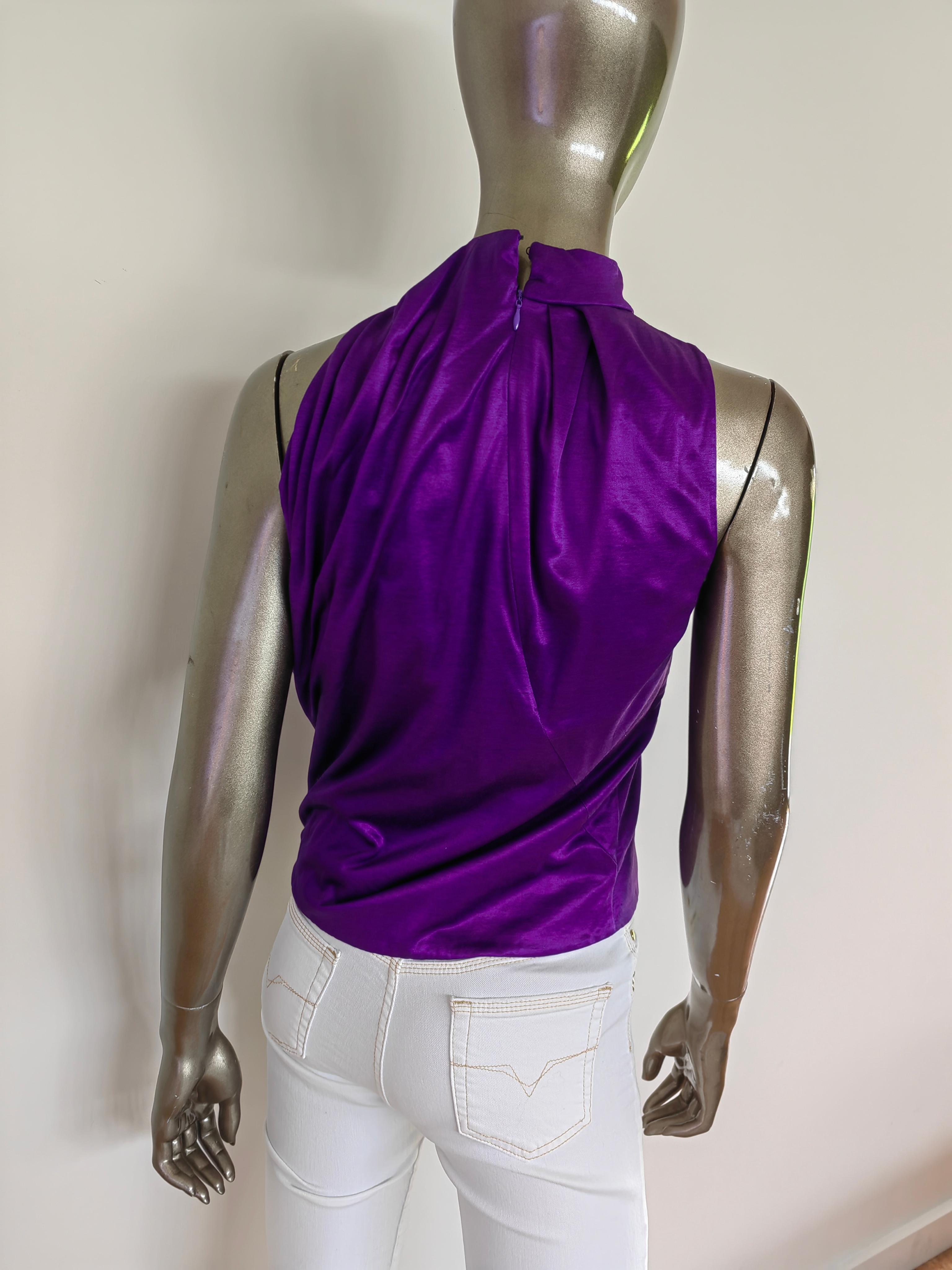 Versace Purple Slashed Cut out Front Halter Top 38 1