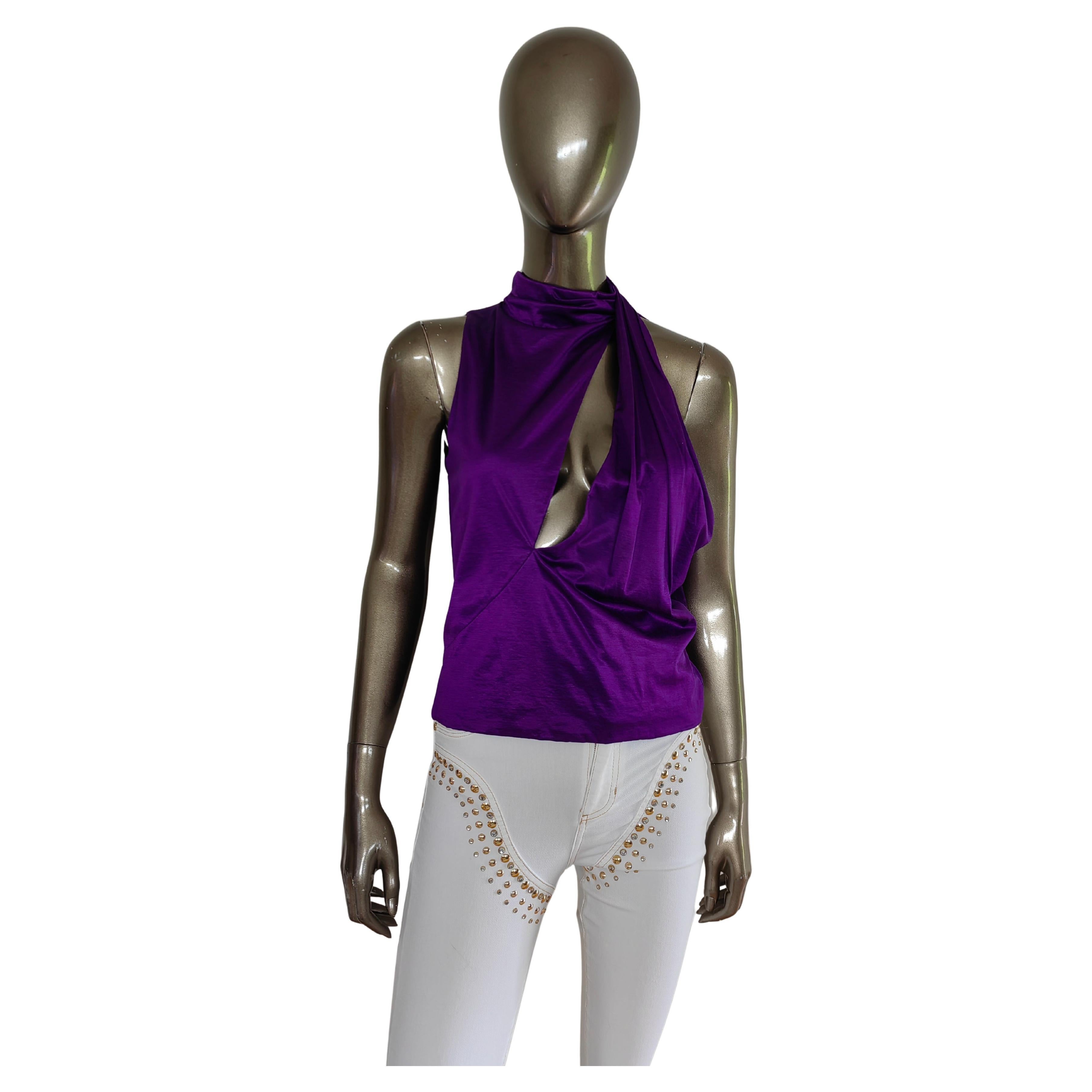 Versace Purple Slashed Cut out Front Halter Top 38
