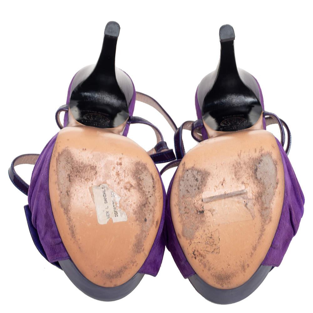 Versace Purple Suede And Patent Leather Platform Ankle Strap Sandals Size 36 1