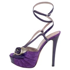 Versace Purple Suede And Patent Leather Platform  Ankle Strap Sandals Size 36