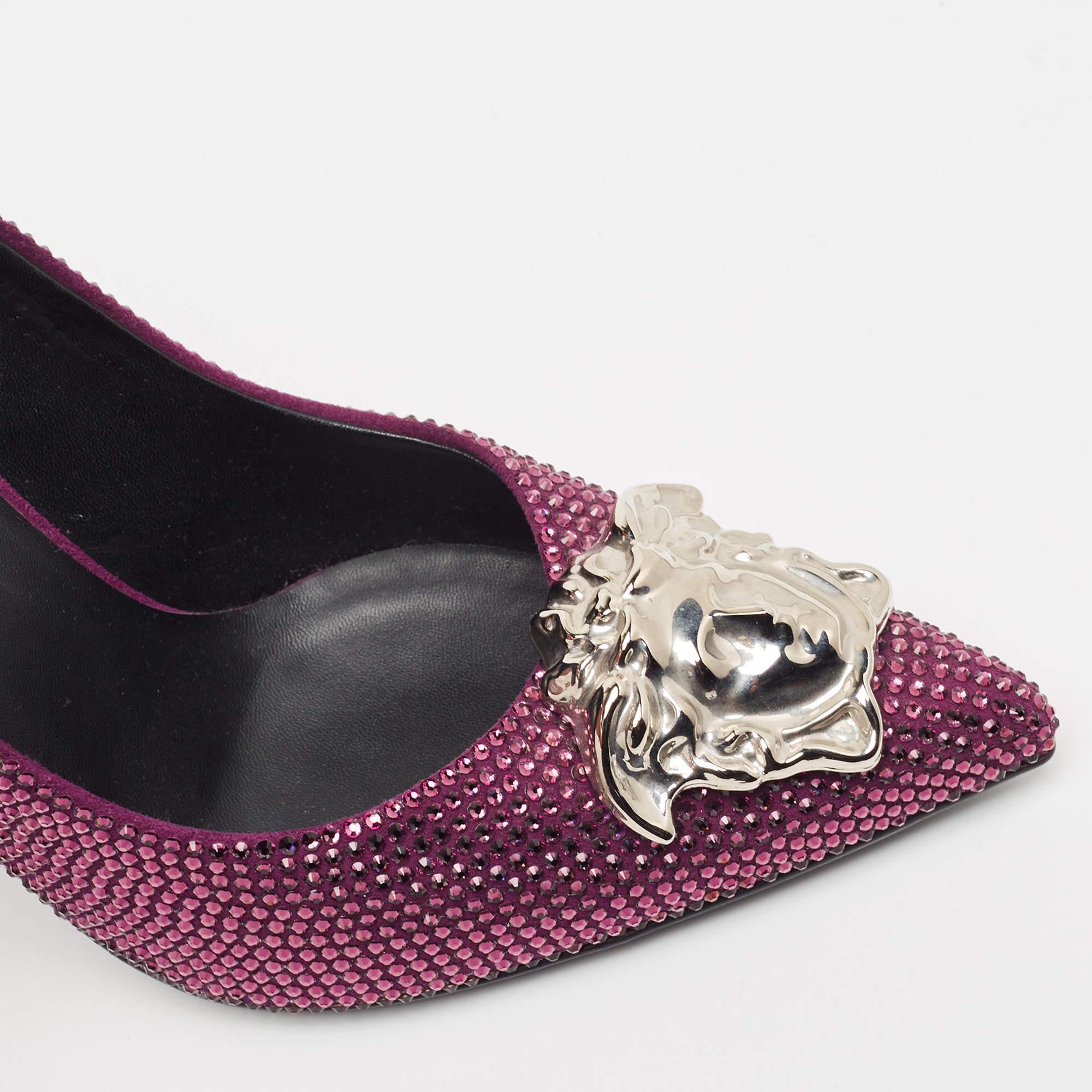 Women's Versace Purple Suede Crystals Medusa Pumps Size 39.5 For Sale