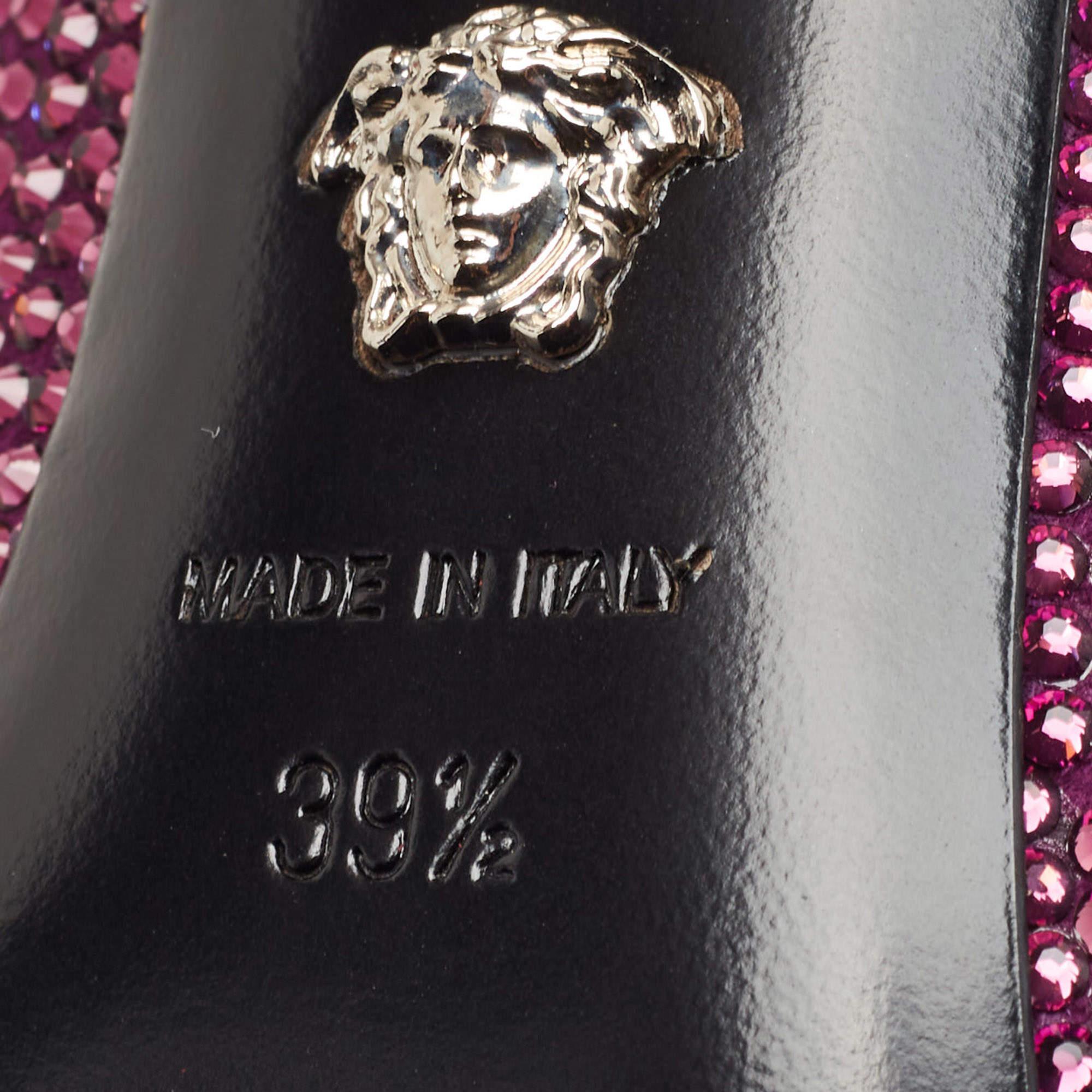 Versace Purple Suede Crystals Medusa Pumps Size 39.5 For Sale 1