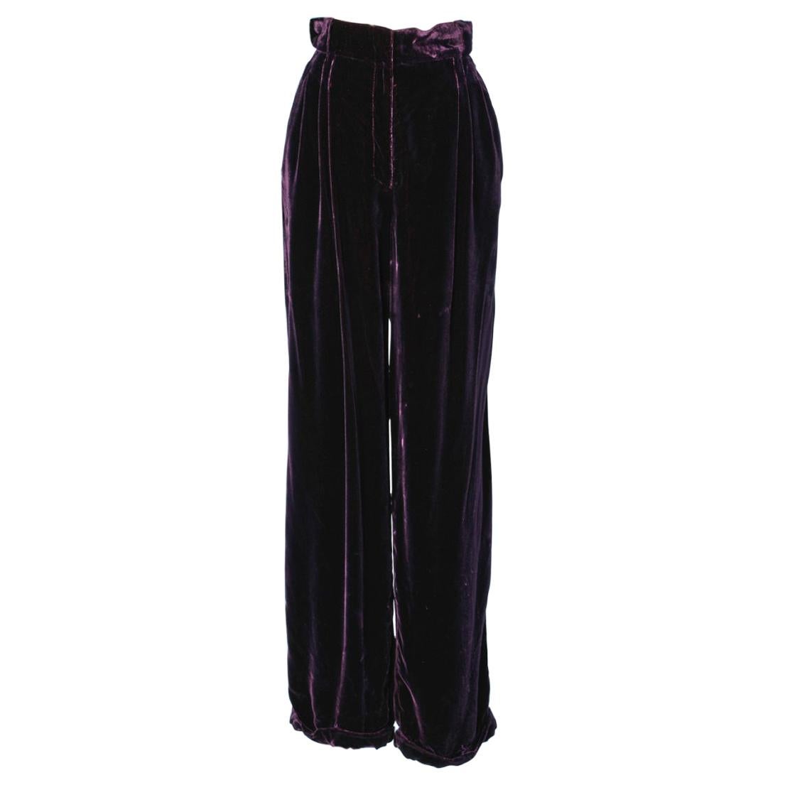 Versace purple velvet pants For Sale