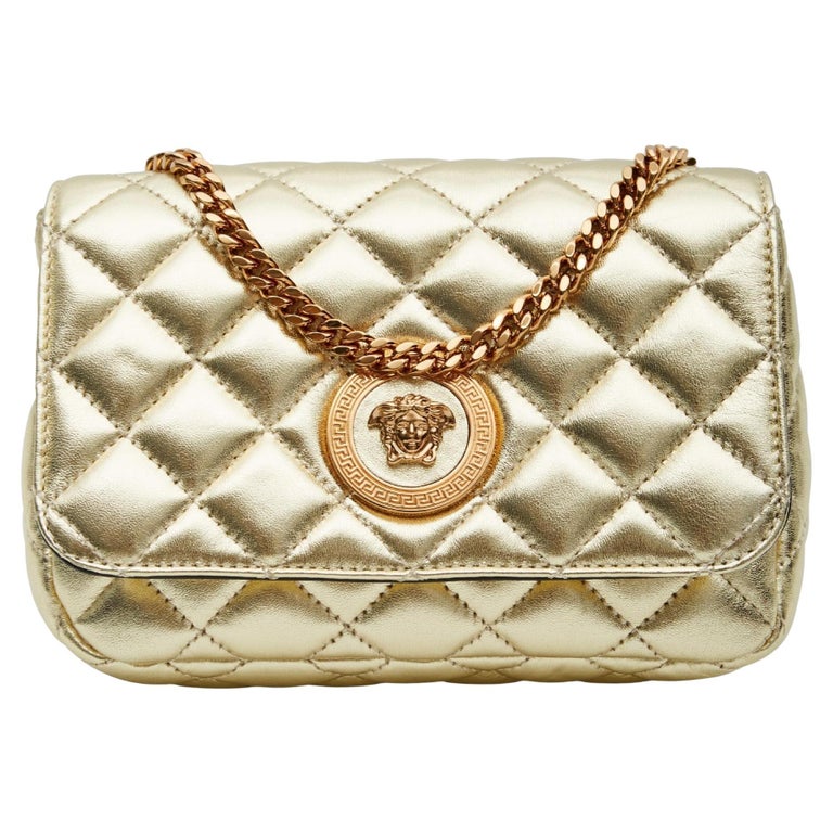 Versace Quilted Leather Gold Medusa Head Small Flap crossbody Bag For
