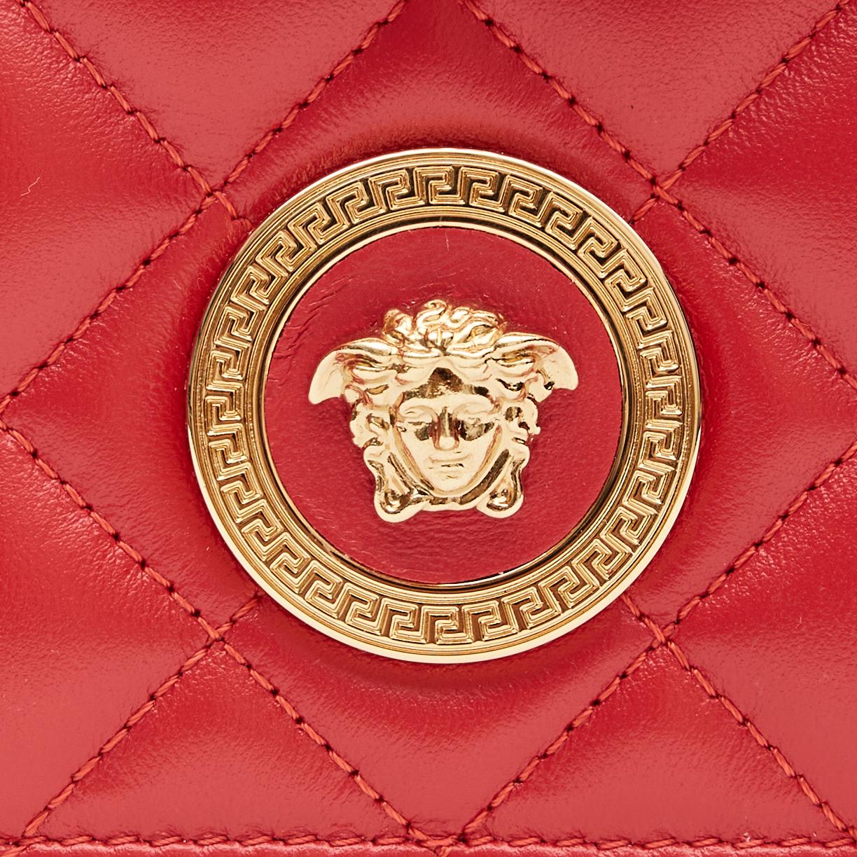 Women's or Men's Versace Quilted Leather Red Medusa Head Small Flap crossbody Bag