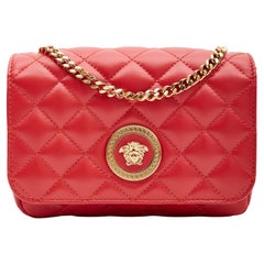 VERSACE Grained Calfskin Medusa Small Top Handle Handbag Red