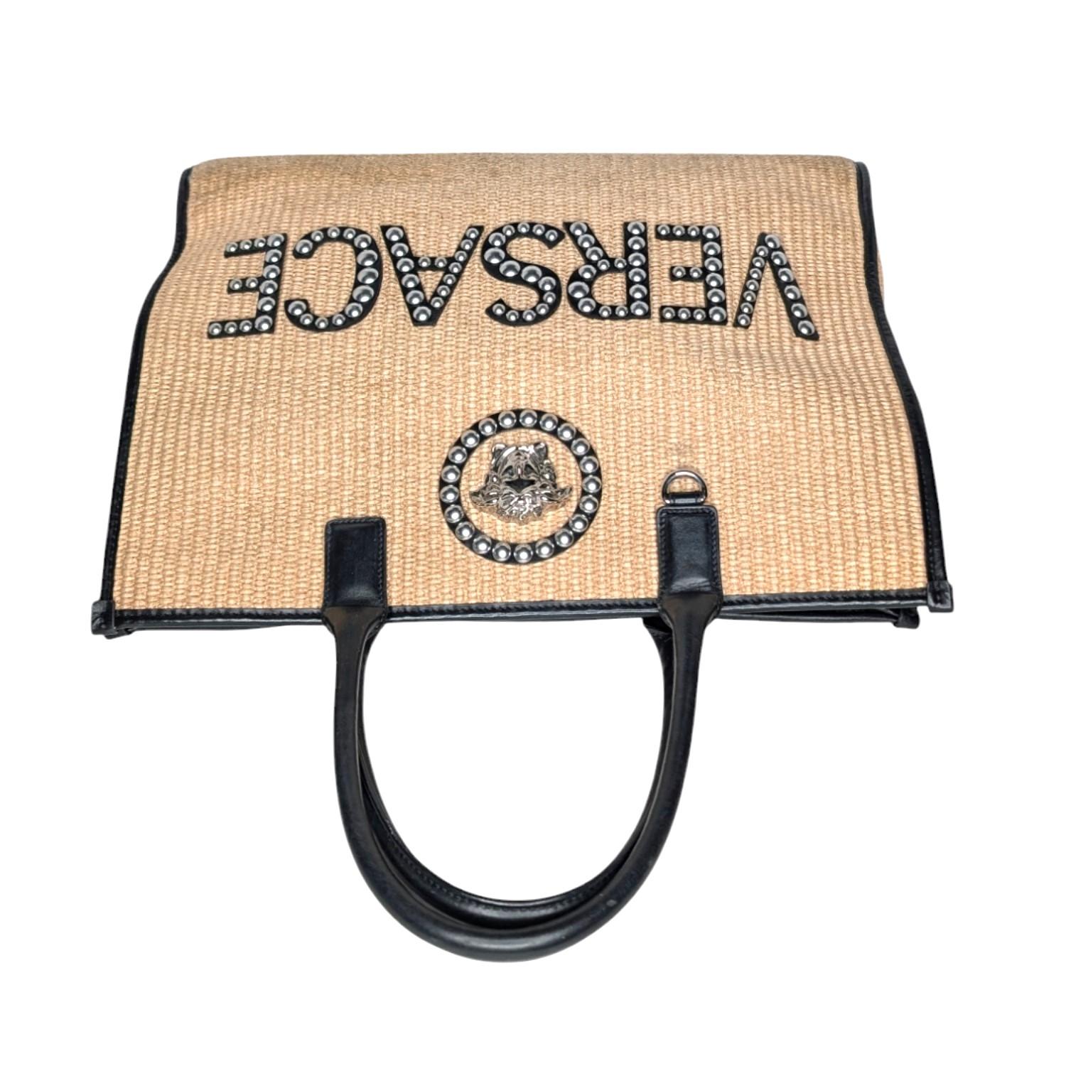 Women's or Men's Versace Raffia Studded La Medusa Large Tote For Sale