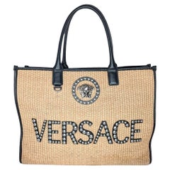 Versace Raffia Studded La Medusa Large Tote