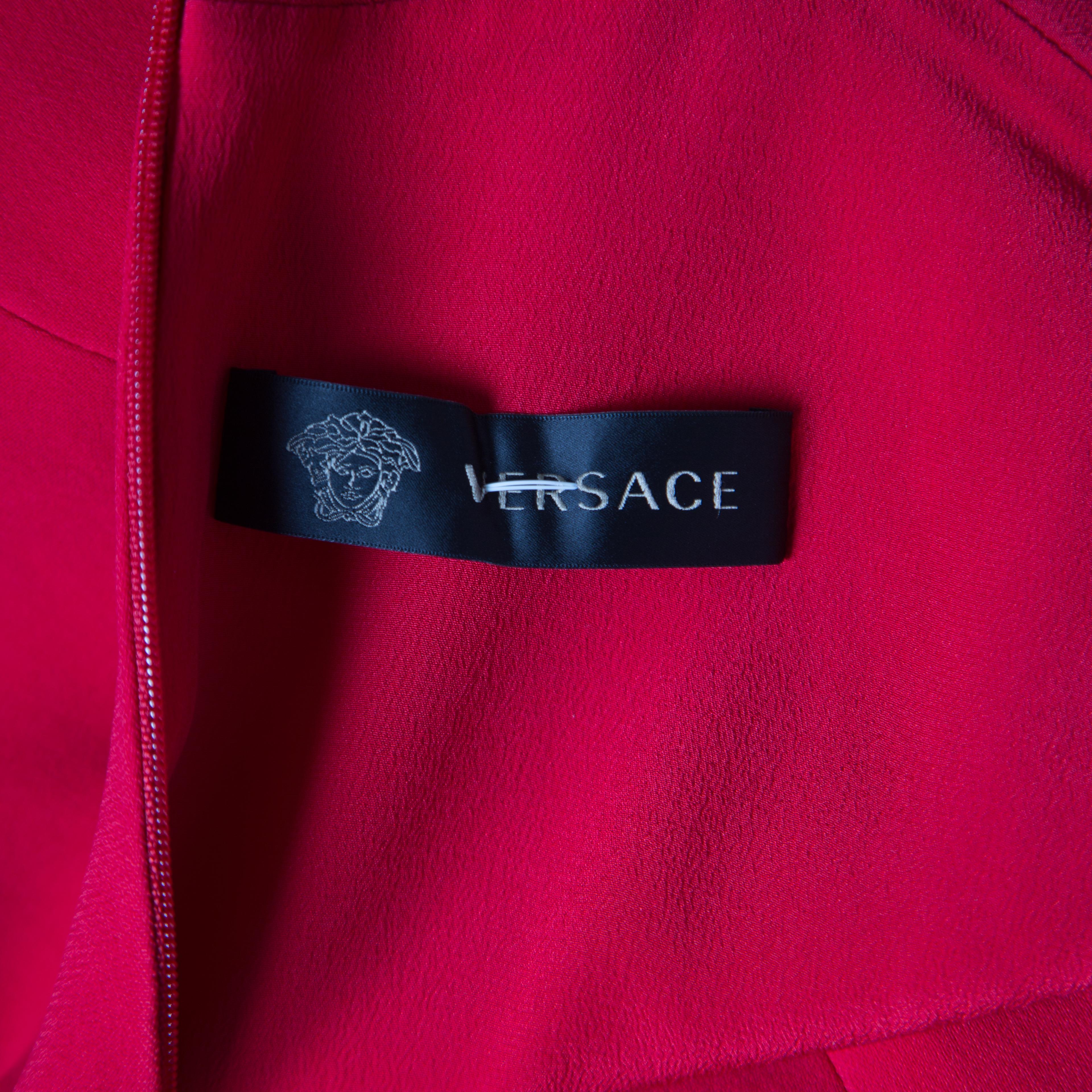 Versace Red Asymmetric Draped Hem Choker Neck Sheath Dress S 1