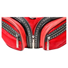Versace Red & Black Cowhide & Leather Studded Repeat Shoulder Bag circa Y2K