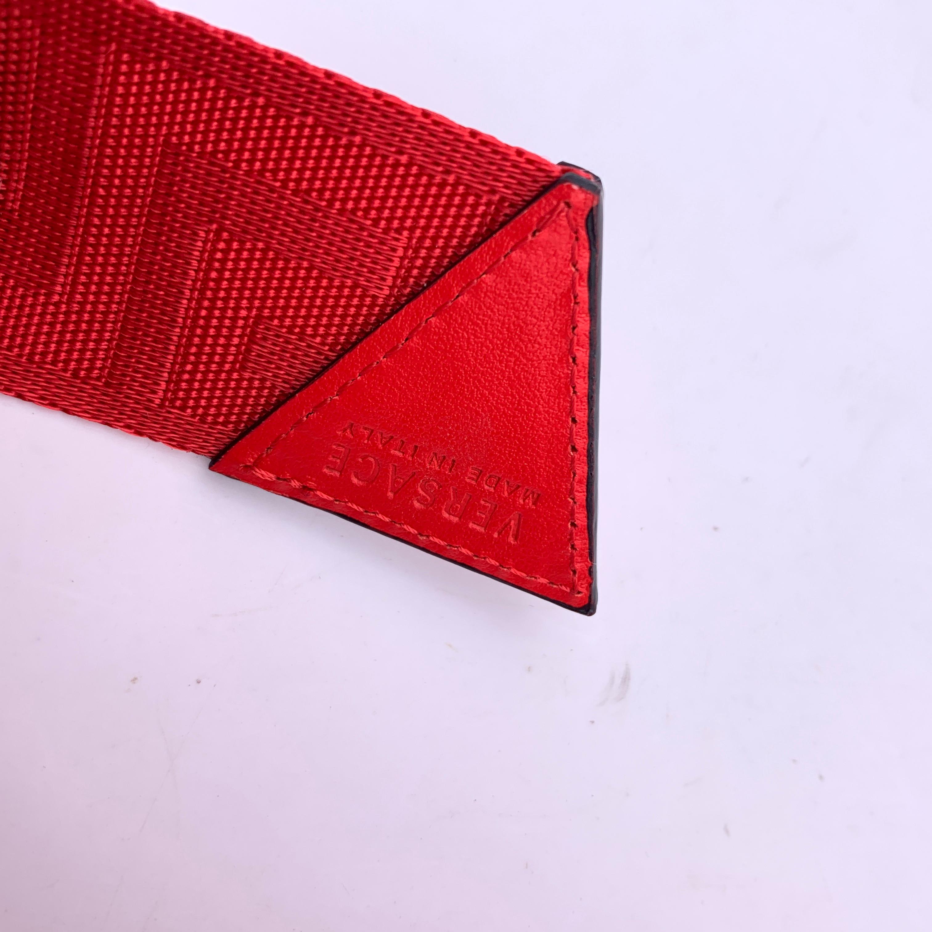 Versace Red Canvas Greek Pattern Unisex Adjustable Belt One Size 1