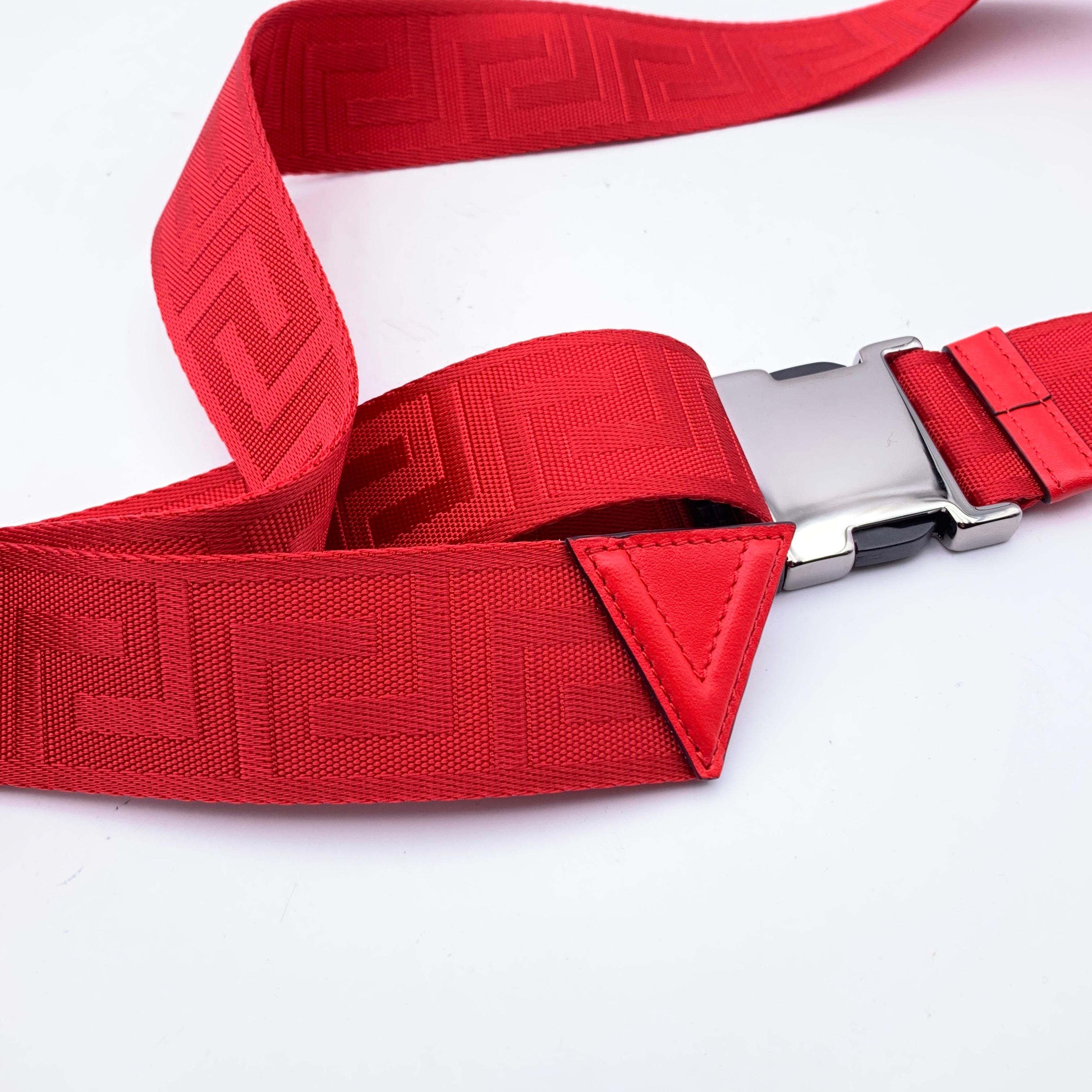 Versace Red Canvas Greek Pattern Unisex Adjustable Belt One Size 2