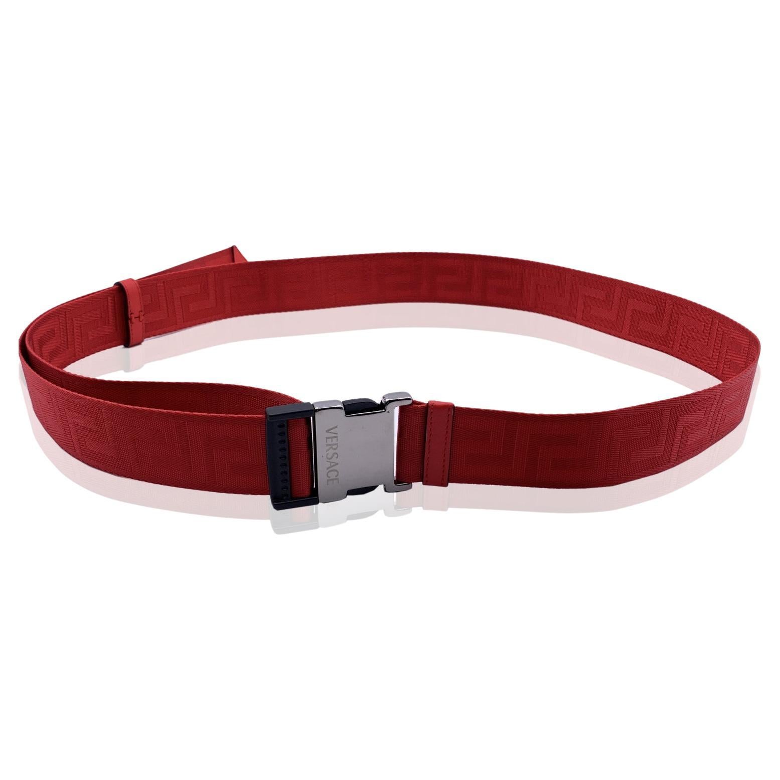 Versace Red Canvas Greek Pattern Unisex Adjustable Belt One Size