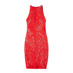 Versace Red Crepe Cady Sheath Dress With Vinyl Animal Stripes 40 - 4/6
