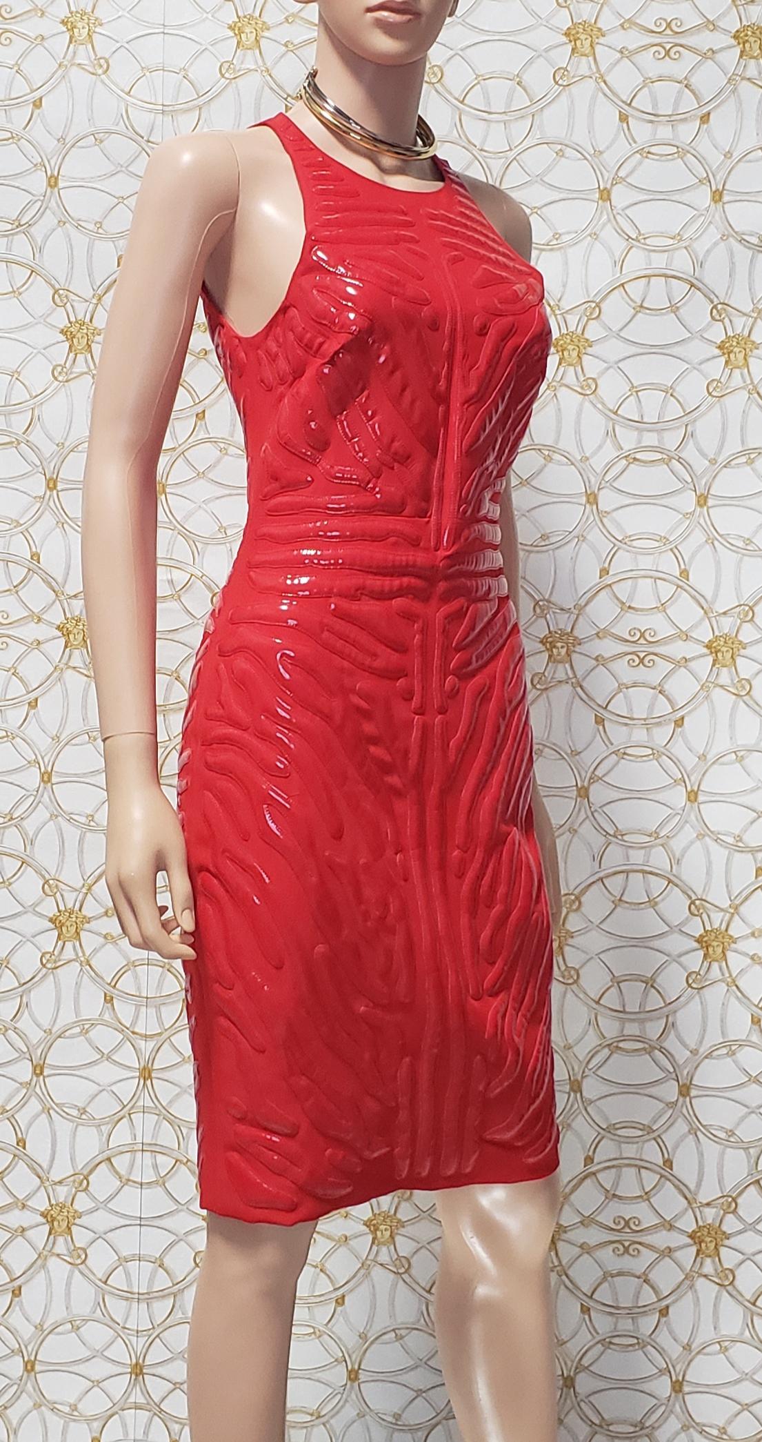 Versace Red Crepe Cady Sheath Dress With Vinyl Animal Stripes 38 - 2 4