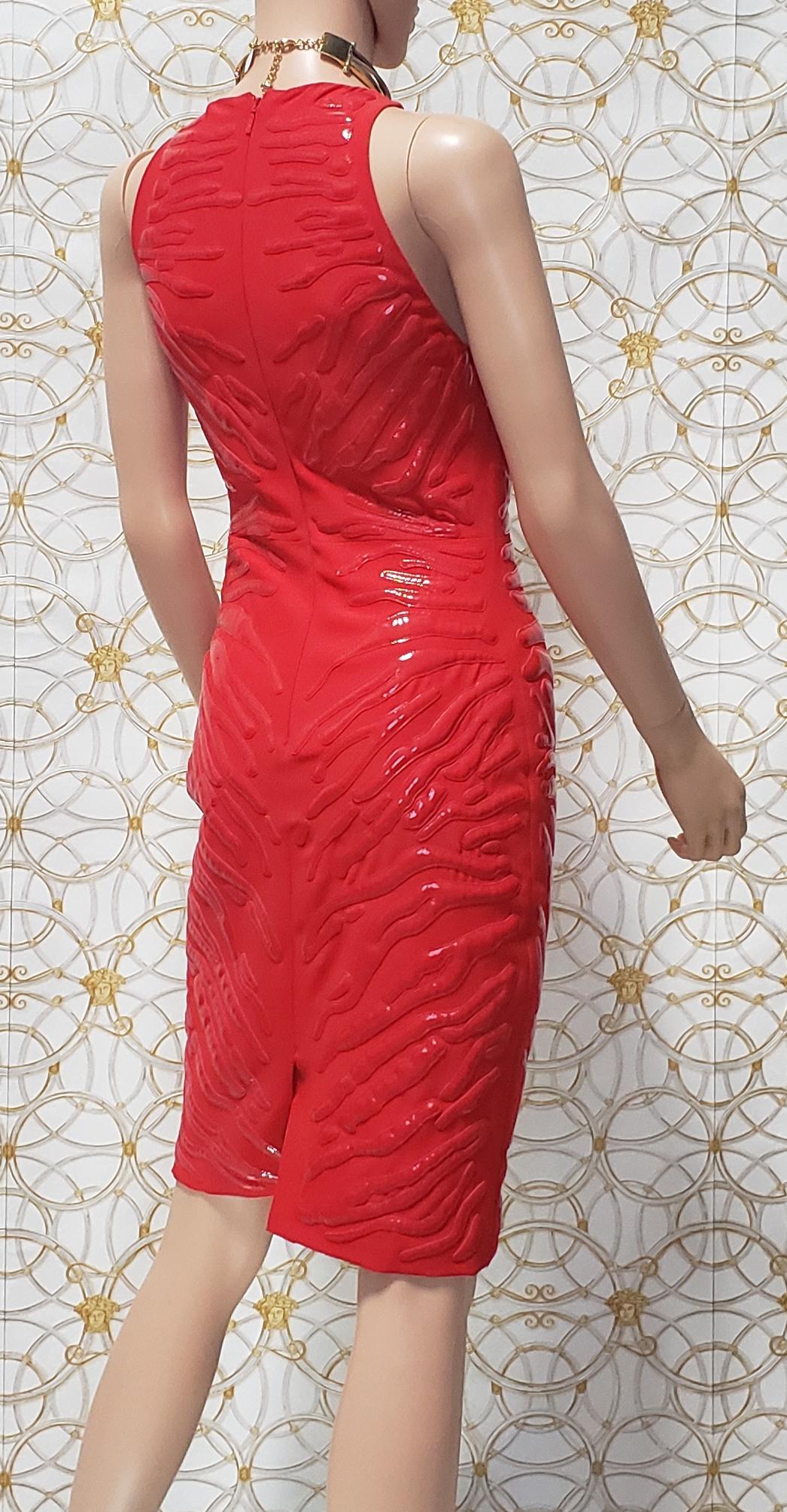 Versace Red Crepe Cady Sheath Dress With Vinyl Animal Stripes 38 - 2 2
