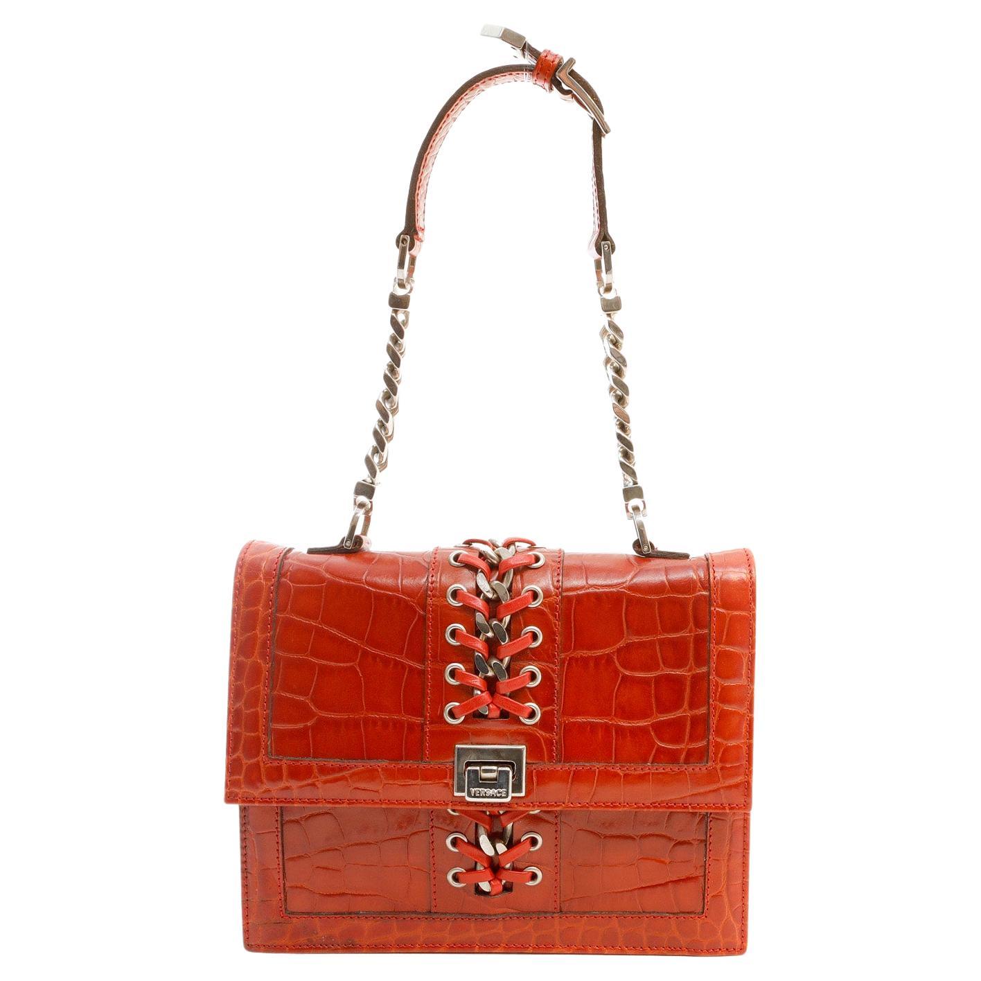 Versace Red Embossed Croc Evening Bag