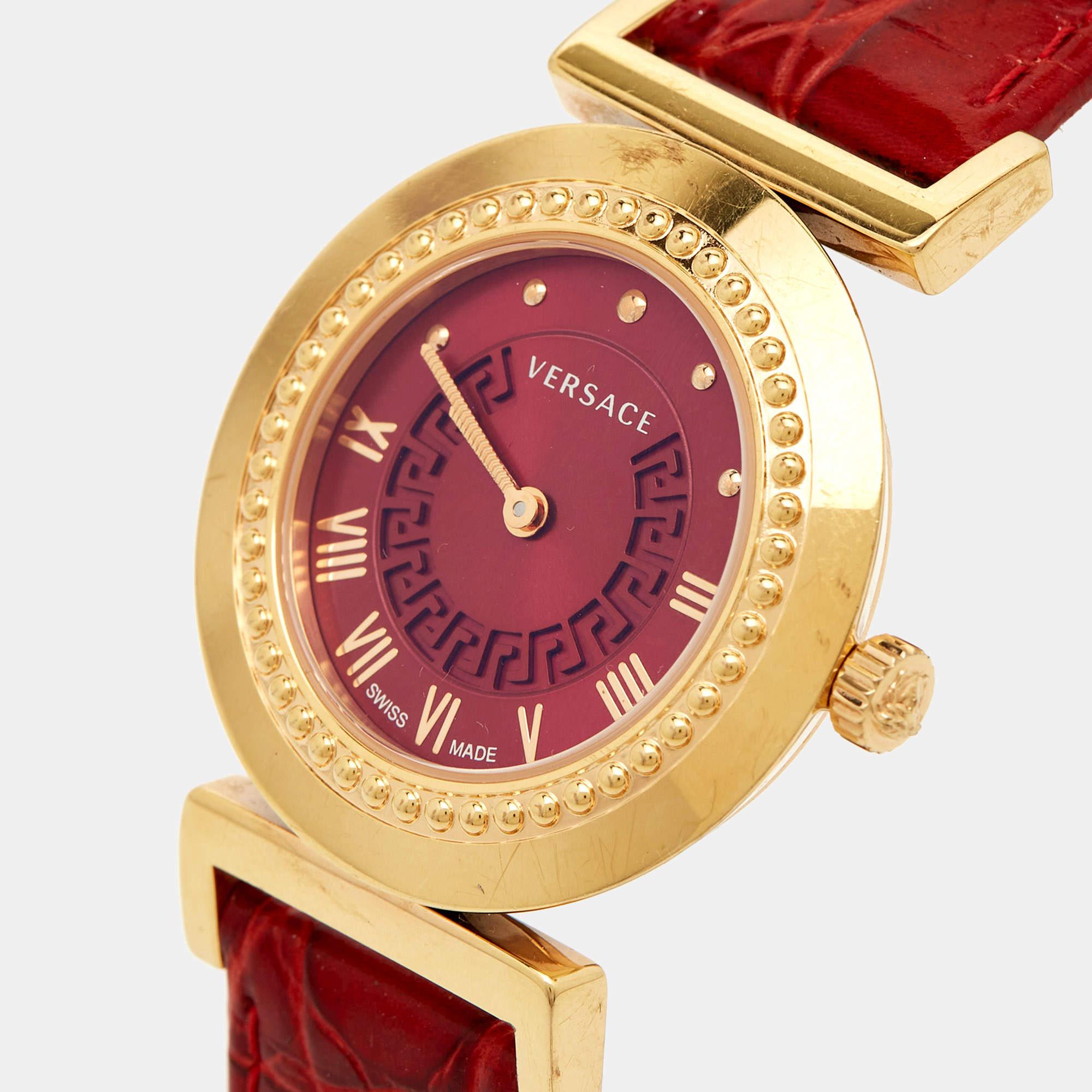 Versace Red Gold Plated Stainless Steel Leather Vanity P5Q Women's Wristwatch 35 2