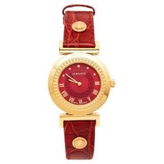 Versace Red Gold Plated Stainless Steel Leather Vanity P5Q Women's Wristwatch 35