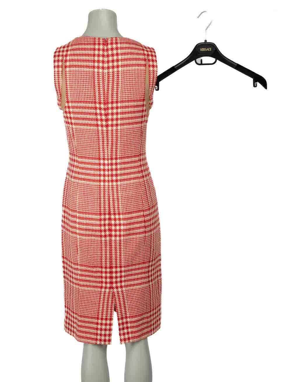 Versace Red Houndstooth Sleeveless Dress Size L In Excellent Condition In London, GB