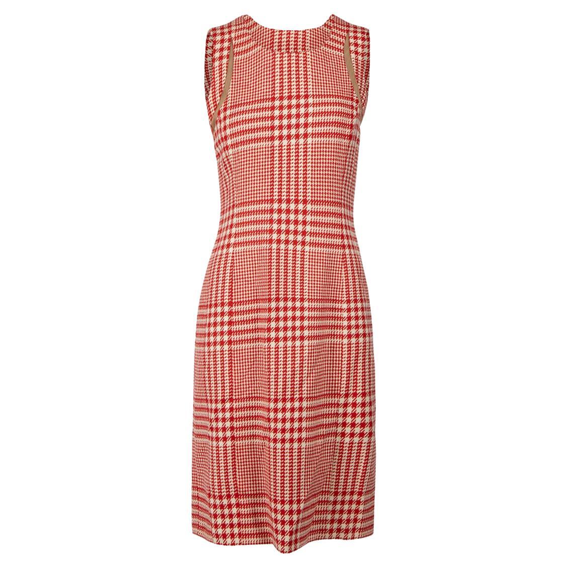 Versace Red Houndstooth Sleeveless Dress Size L For Sale