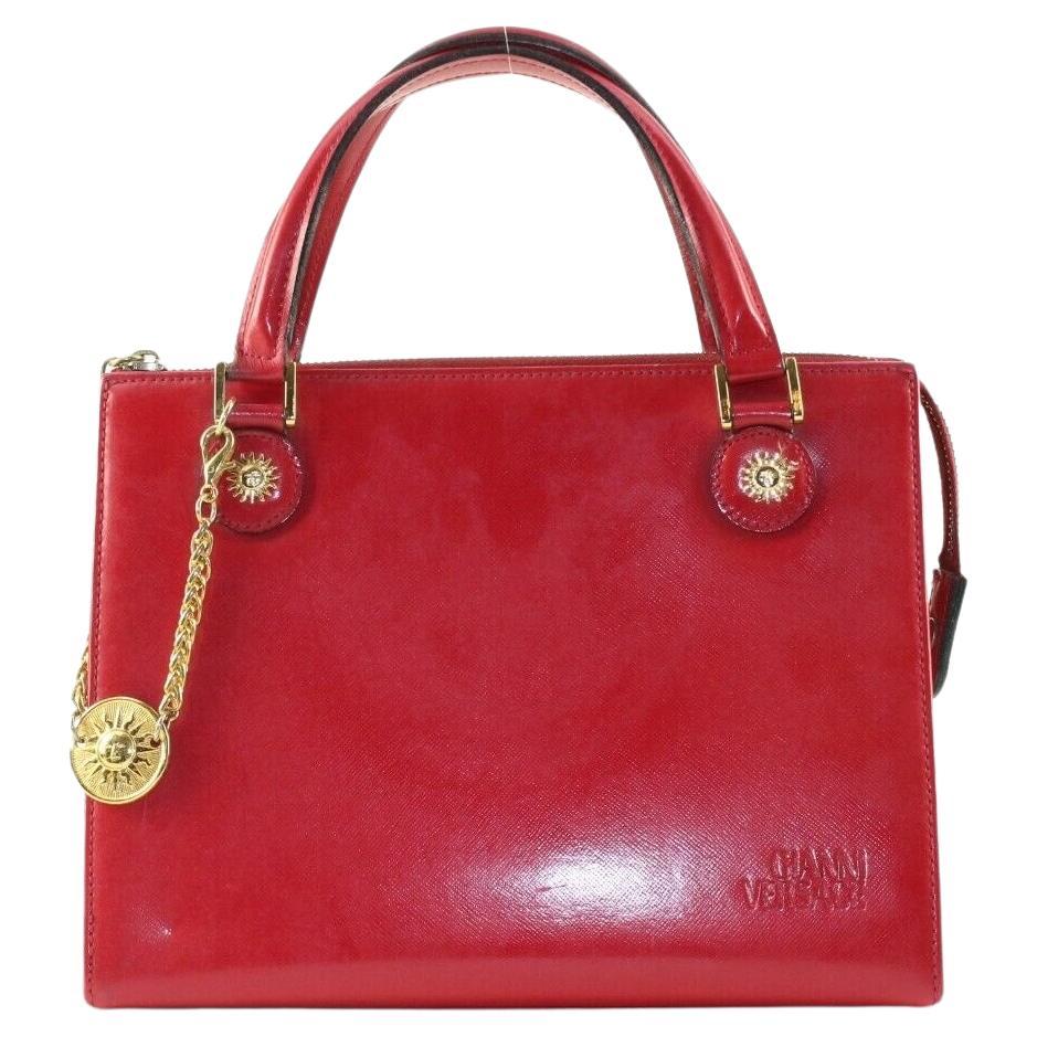 Versace Red Leather Charm Tote 5VER1214K For Sale