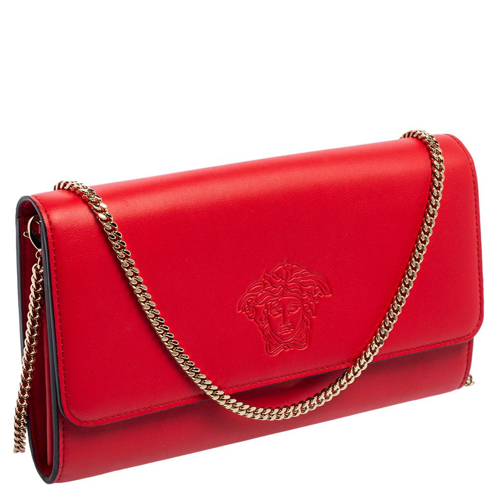 Versace Red Leather Flap Wallet On Chain 4