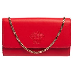 Versace Red Leather Flap Wallet On Chain