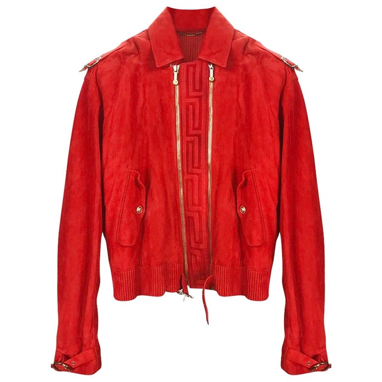 Versace Red Leather jacket for Men For Sale at