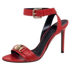 Versace Red Leather Medusa Embellished Ankle Strap Sandals Size 38