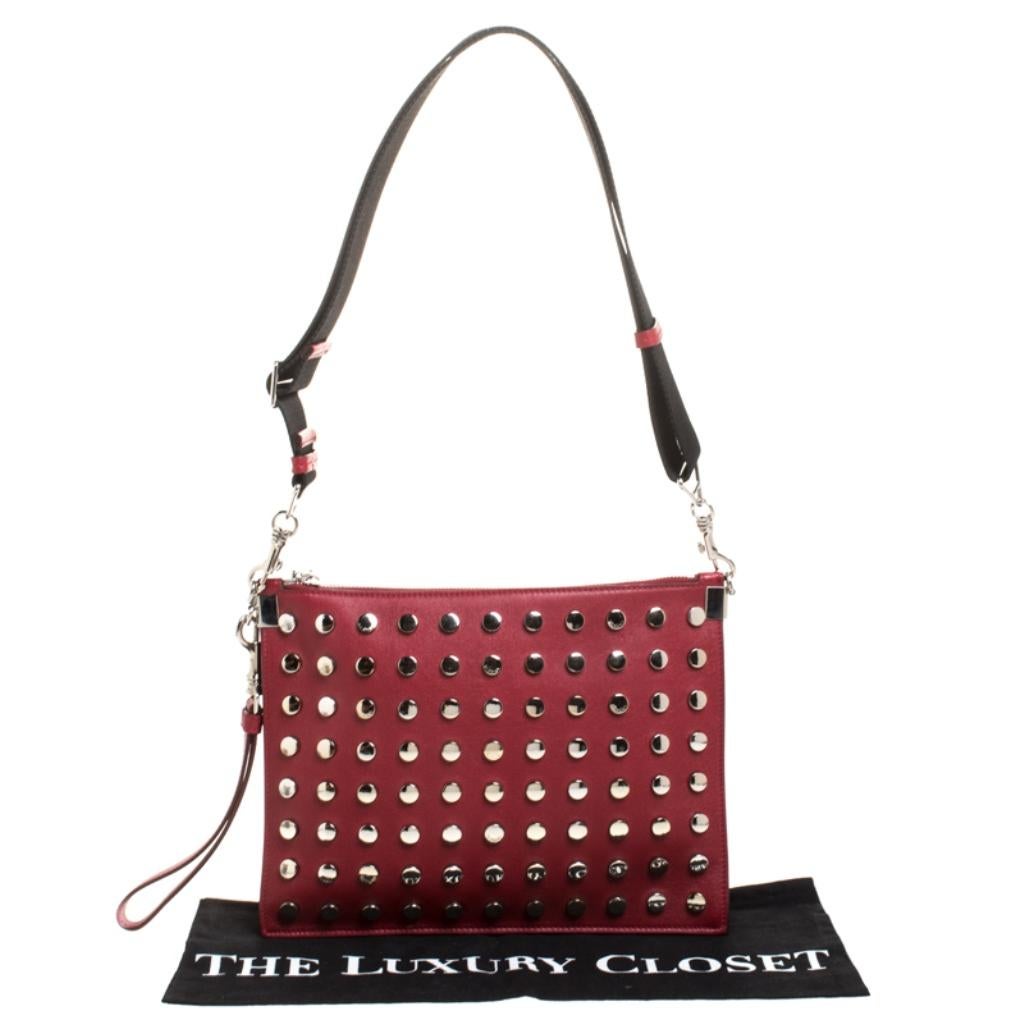 Versace Red Leather Studded Shoulder Bag 7