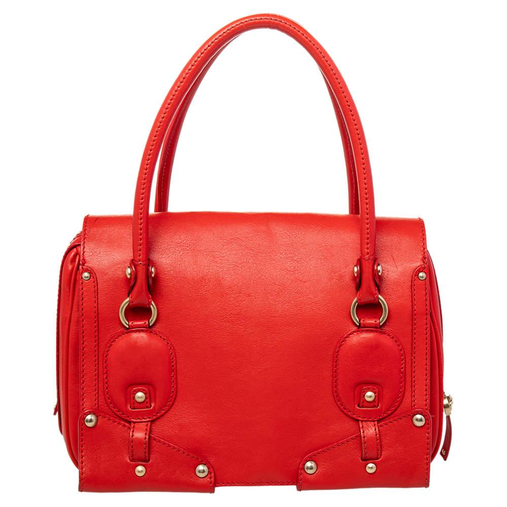 Versace Red Leather Studded Tote For Sale 6