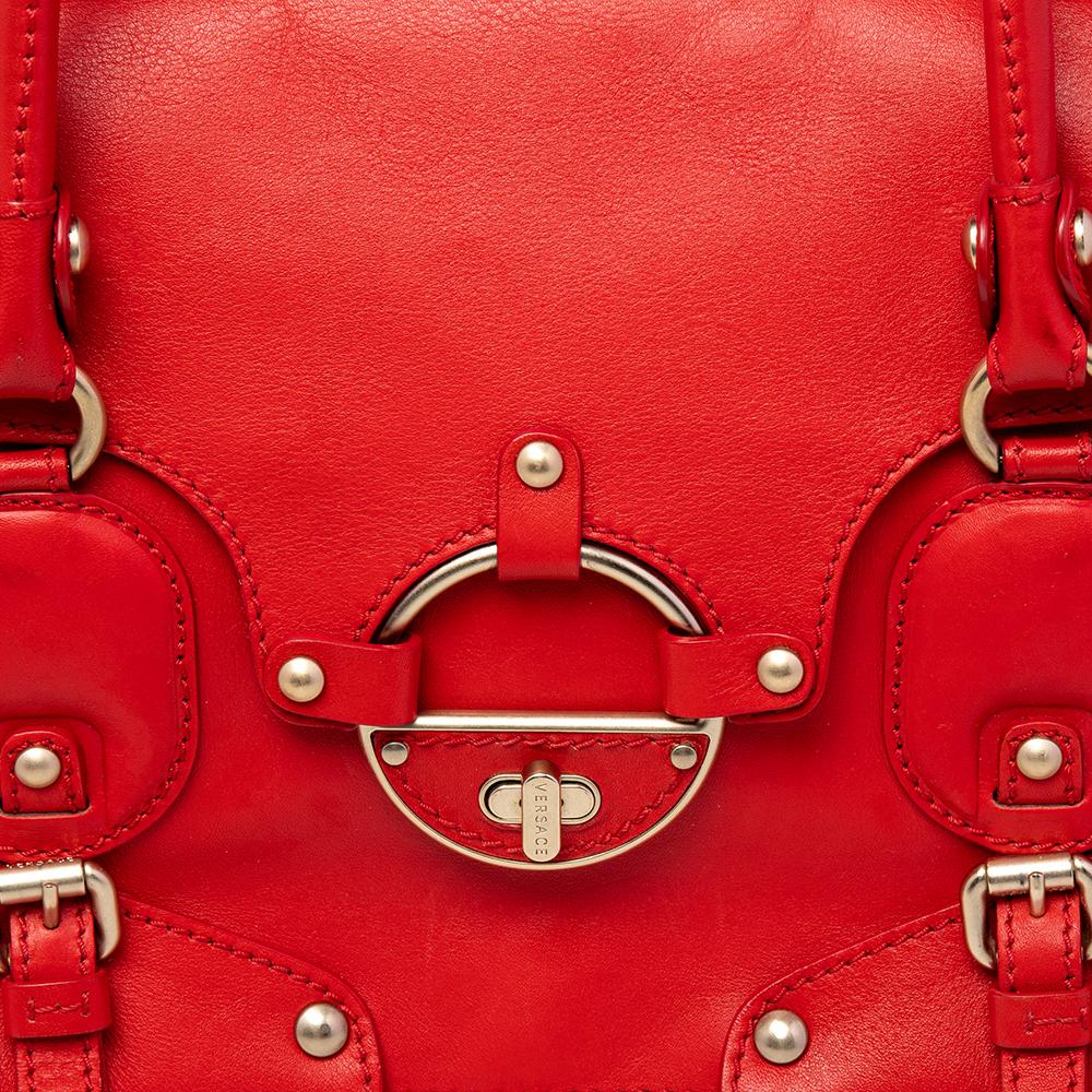 Versace Red Leather Studded Tote For Sale 1