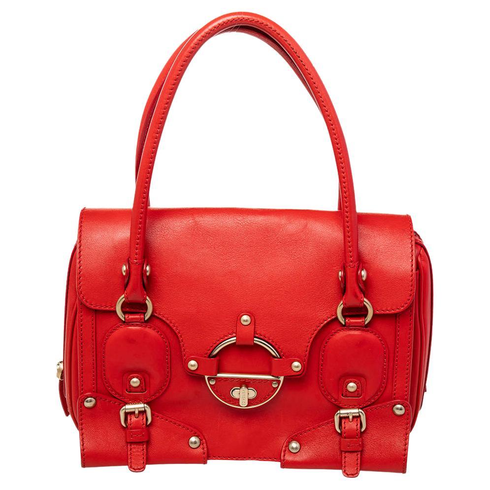 Versace Red Leather Studded Tote For Sale