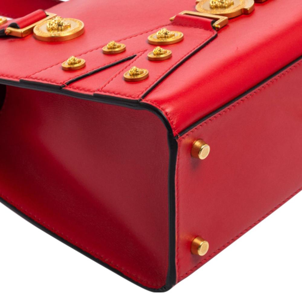 Versace Red Leather Tribute Medusa Studded Zip Tote 4