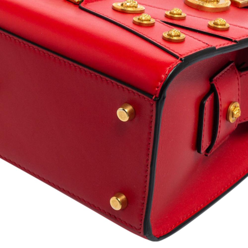 Versace Red Leather Tribute Medusa Studded Zip Tote 5