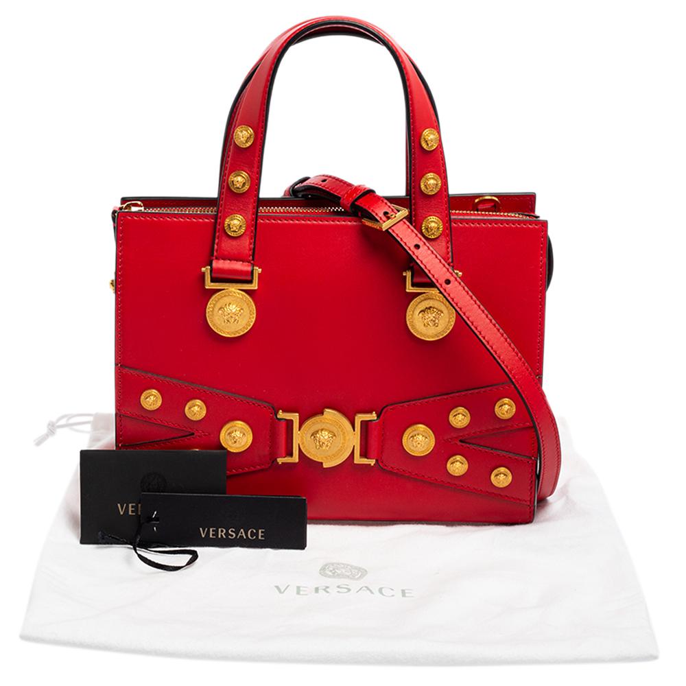 Versace Red Leather Tribute Medusa Studded Zip Tote 6