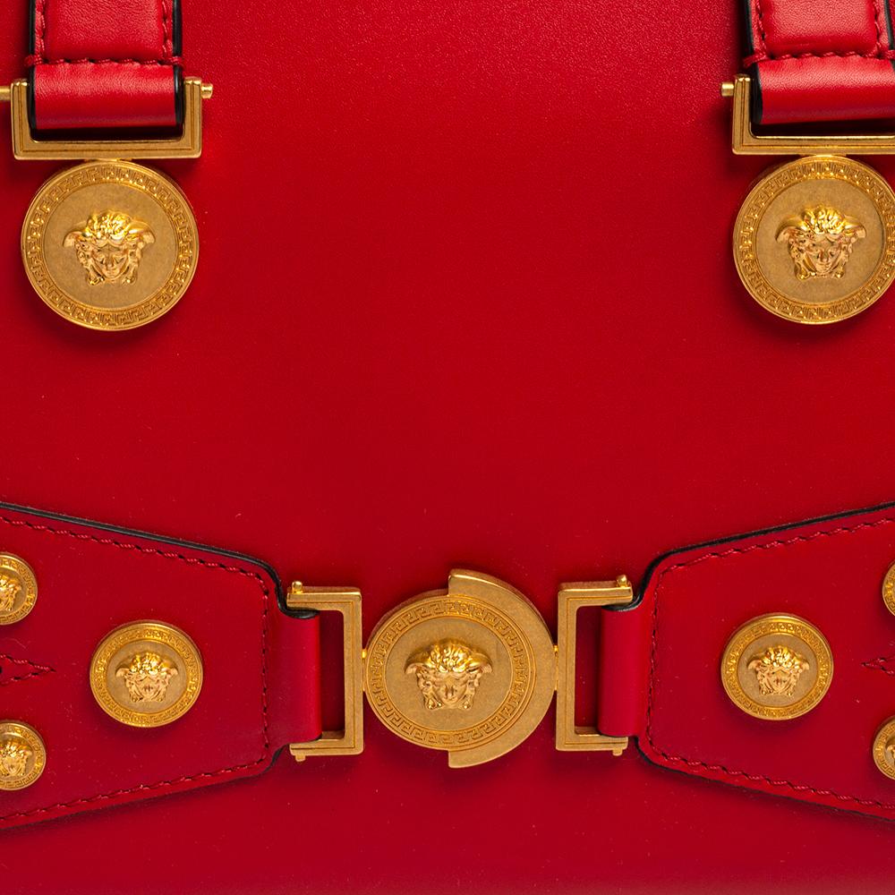 Versace Red Leather Tribute Medusa Studded Zip Tote 3
