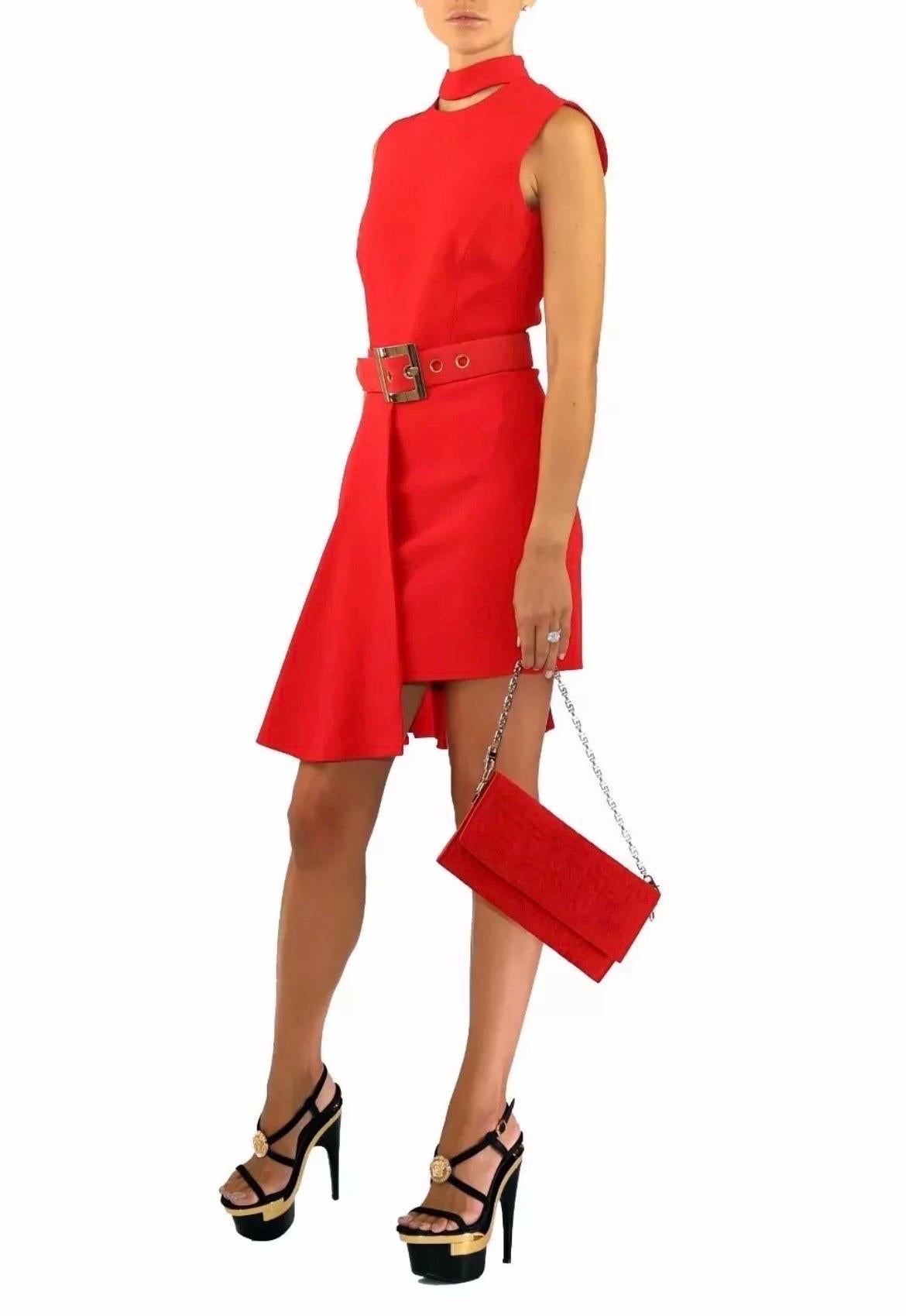 Versace Red Mini Dress with Belt For Sale 7