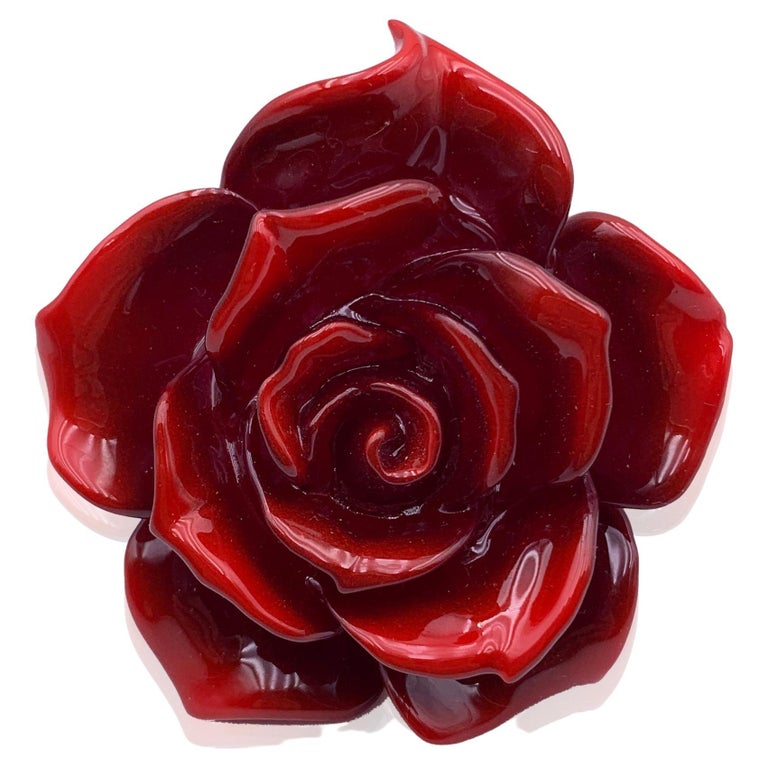 Versace Red Oversized Floral Flower Rose Resin Ring Size 15 For Sale