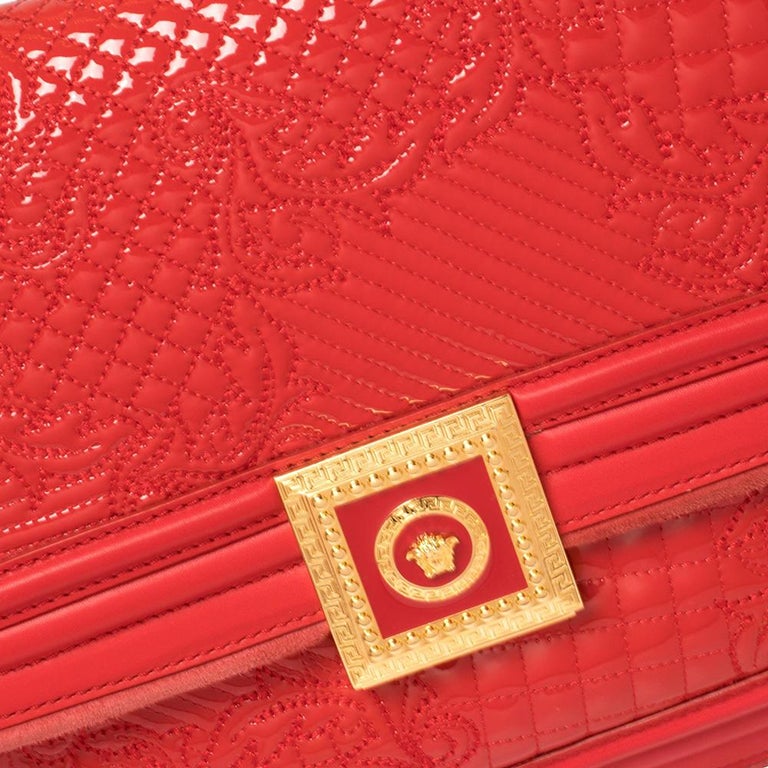 Versace Red Patent Leather and Suede Medusa Chain Flap Shoulder Bag at 1stDibs
