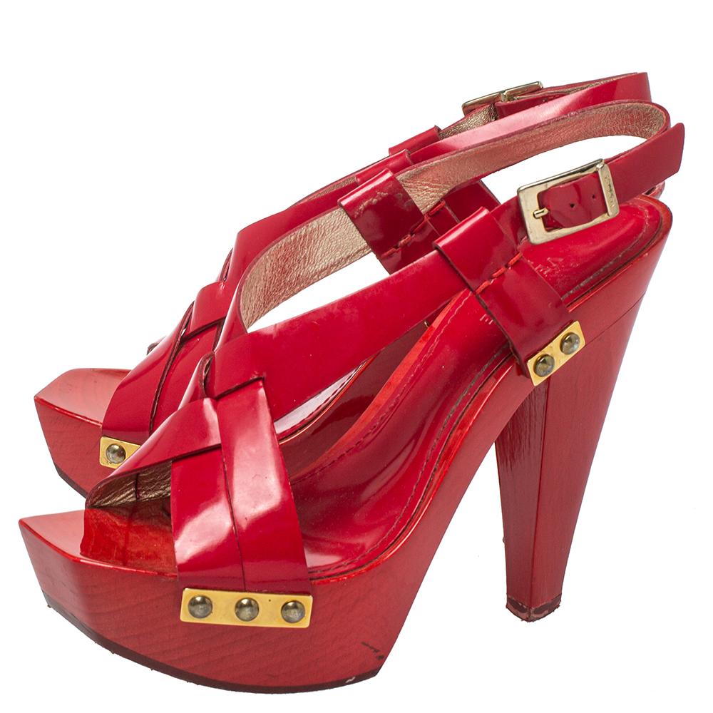 Women's Versace Red Patent Leather Platform Sandals Size 35