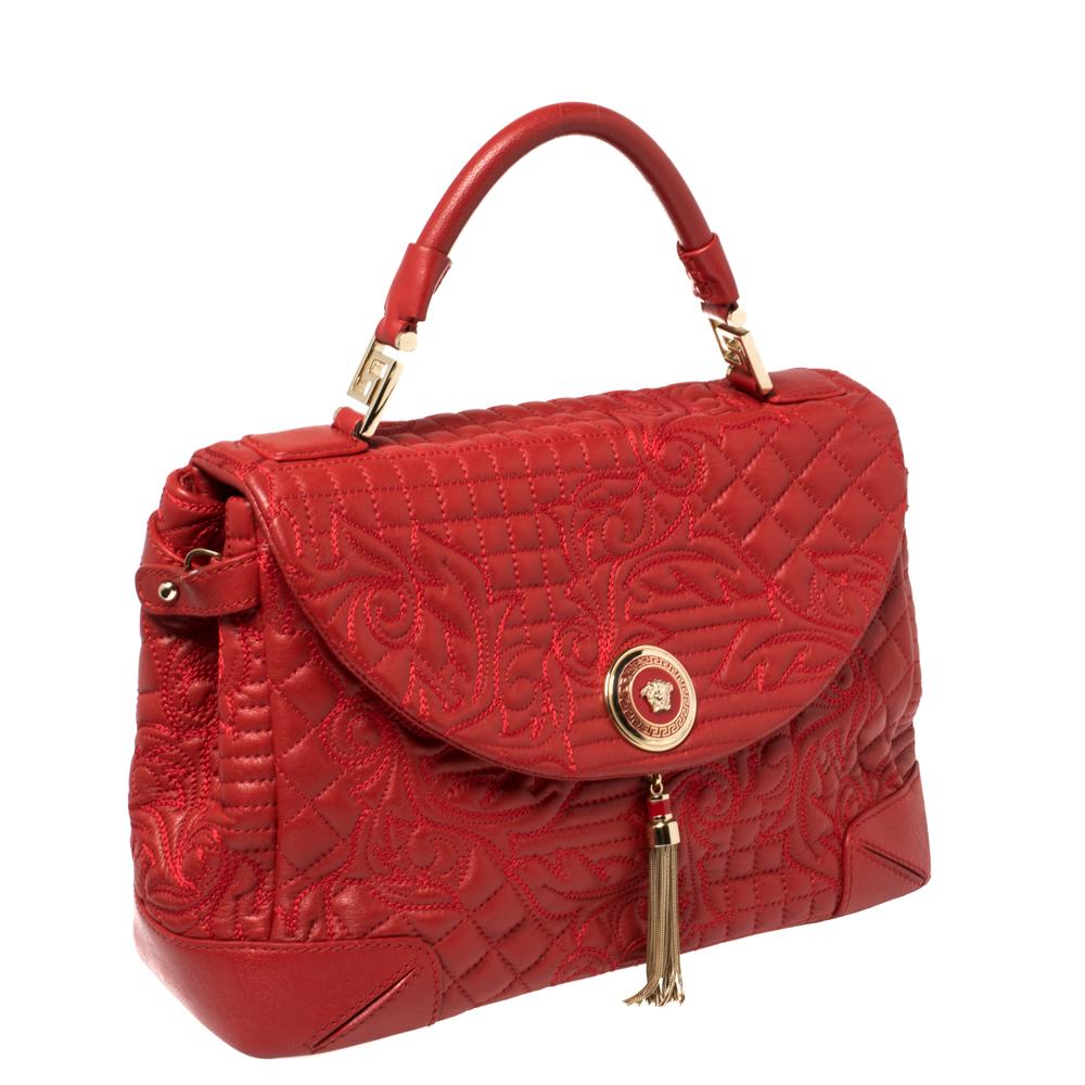 red quilted leather handbag