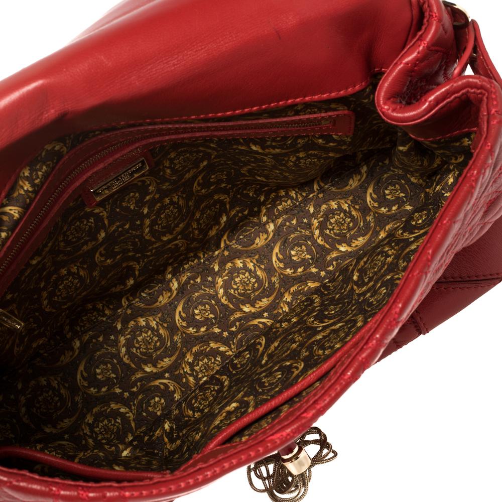 Versace Red Quilted Leather Altea Barocco Vanitas Top Handle Bag In Good Condition In Dubai, Al Qouz 2