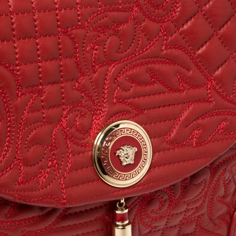 Versace Red Quilted Leather Altea Barocco Vanitas Top Handle Bag at 1stDibs