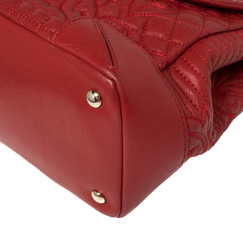 Versace Red Quilted Leather Altea Barocco Vanitas Top Handle Bag 1