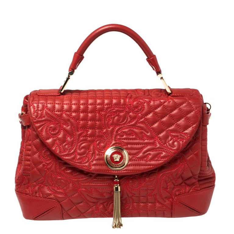 Versace Red Quilted Leather Altea Barocco Vanitas Top Handle Bag at 1stDibs