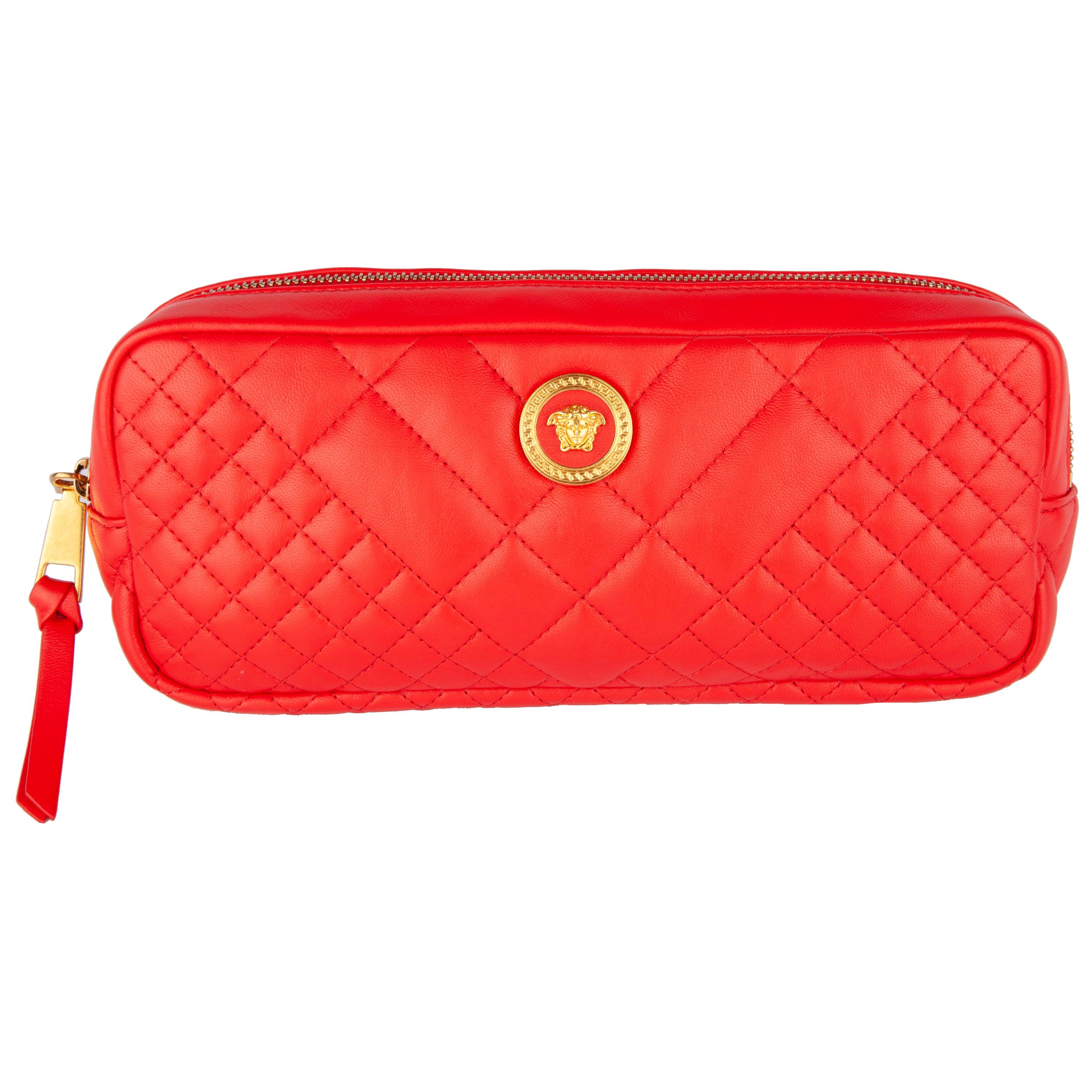 Versace Red Quilted Leather Icon Medusa Tribute Belt Bag