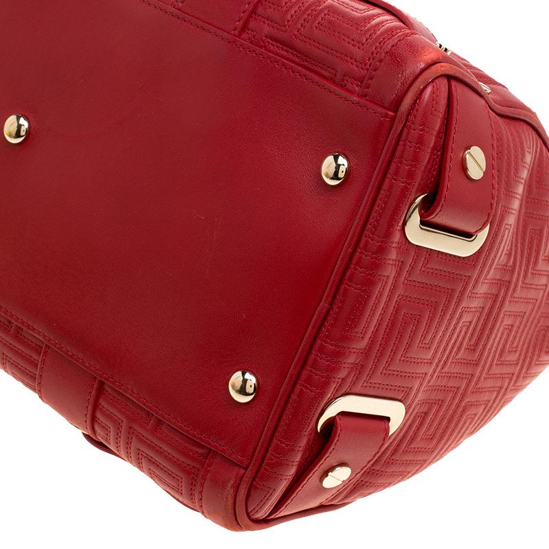 Versace Red Quilted Leather Studded Satchel 5