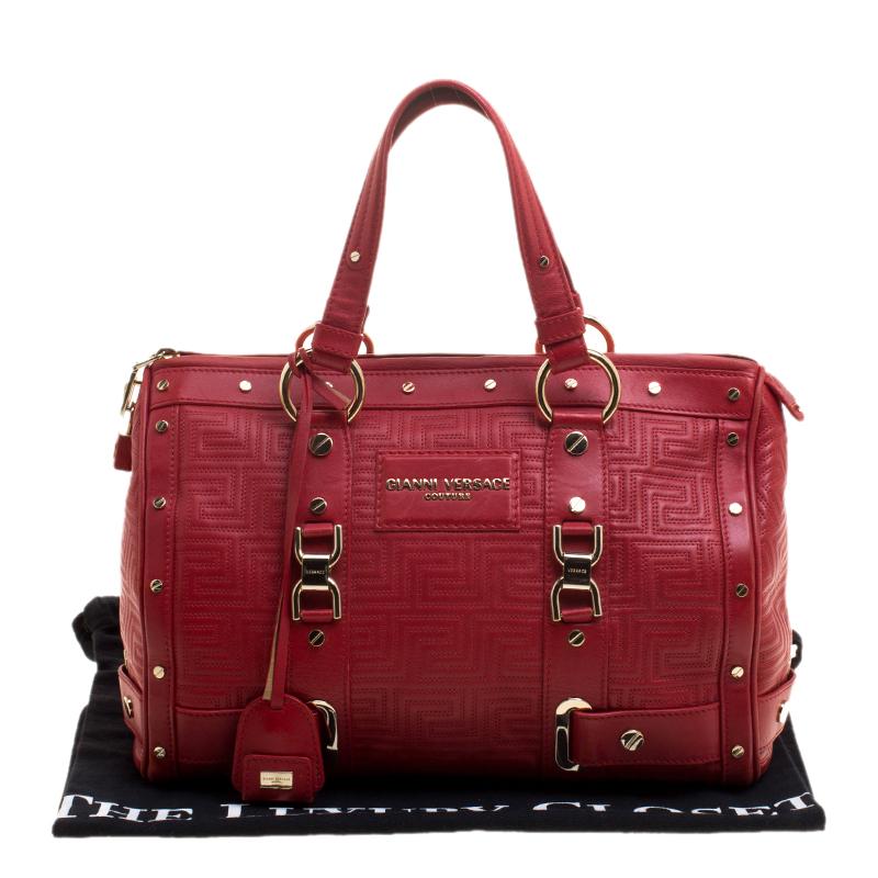Versace Red Quilted Leather Studded Satchel 7